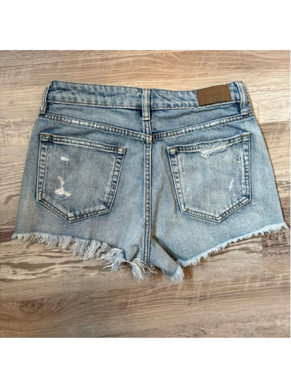 Hidden Jeans Distressed High Rise Denim Shorts Button Fly Light Wash S - Picture 2 of 12
